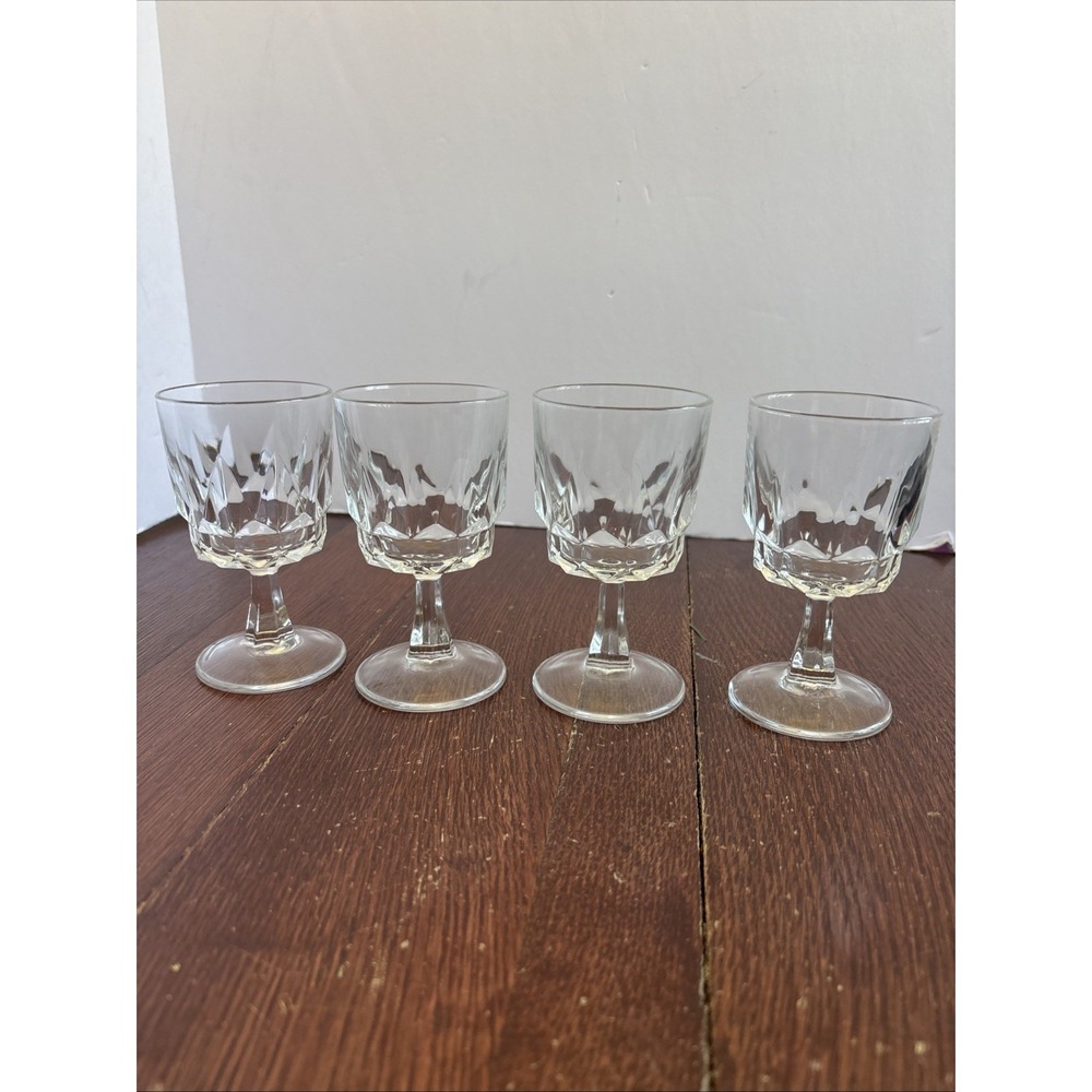 4 Arcoroc‎ Artic Wine Goblets Set Vintage Clear Cut Glasses Cristal France 4.75"